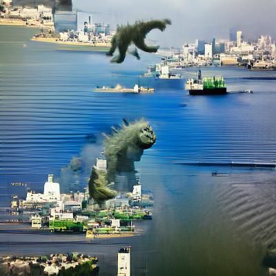 Godzilla attacking Tokio bay
