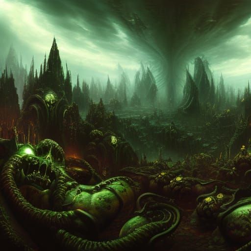 lovecraftian horror, panoramic, detailed, splash art, noise,...
