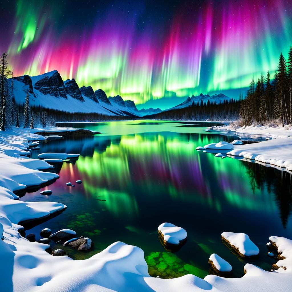 A beautiful luminous irisident shining aurora borealis in ma...