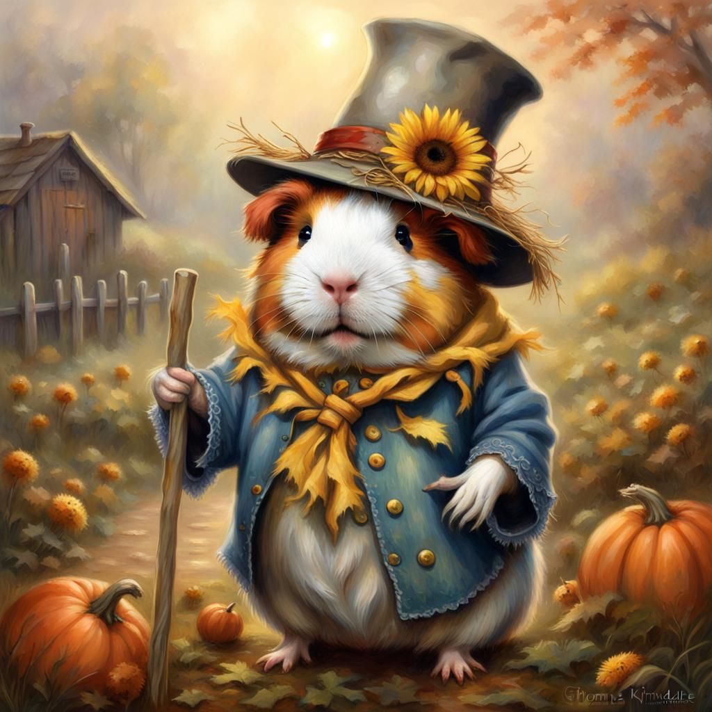 Guinea pig wearing a scarecrow costume   by @Jocelyn Poulliott