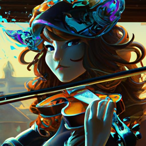 A cat girl playing violin
