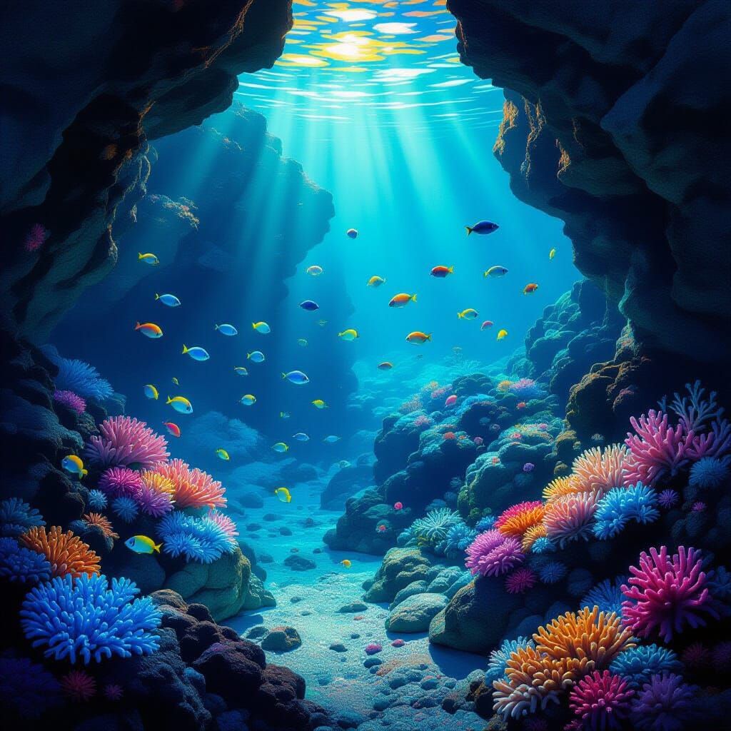 Bioluminescent Coral Cove in Impressionistic Style