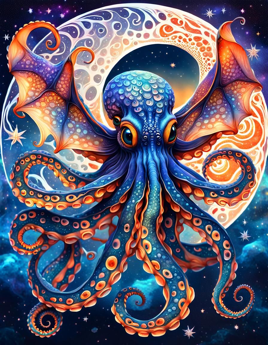 Flying space octopus  by @Tiny Pearl Cat