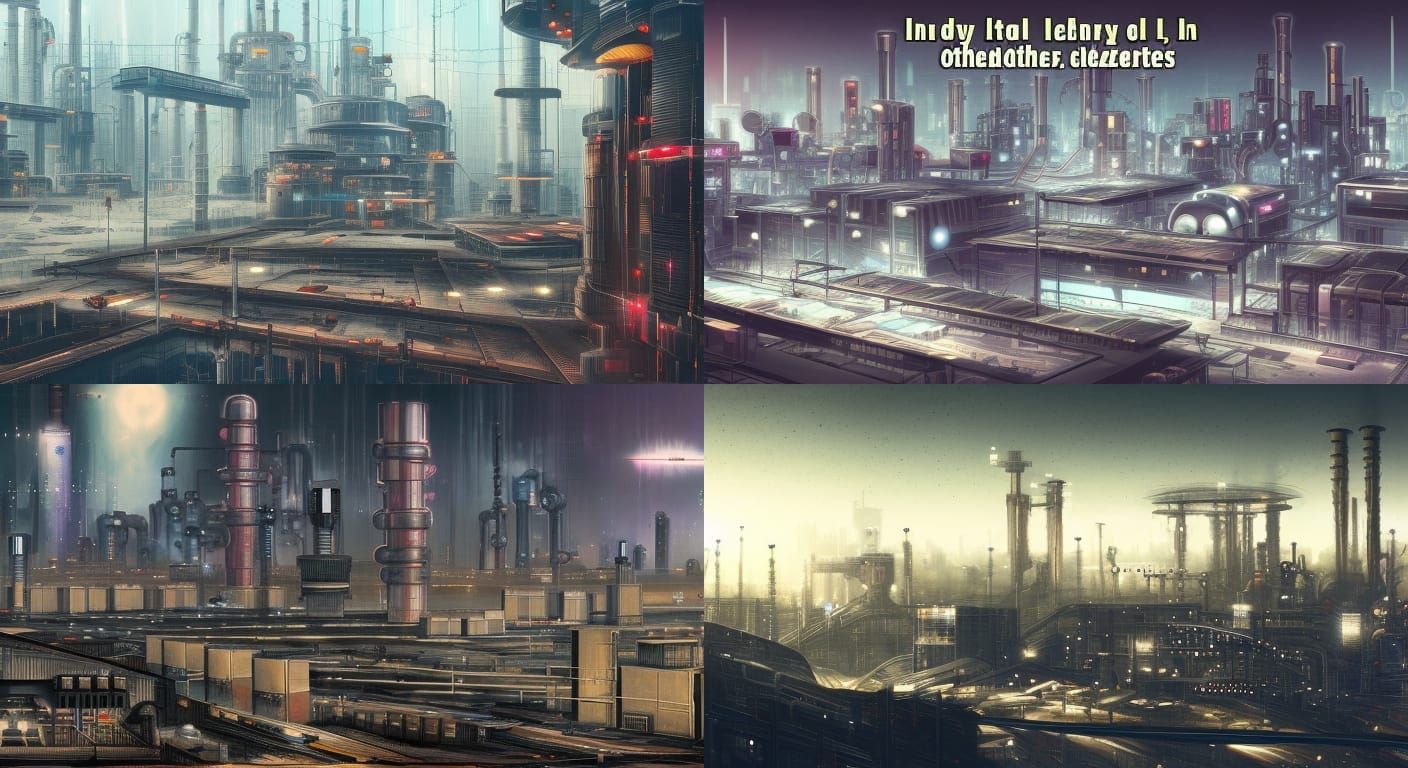 industrial zone, science fiction, otherworldly, cyberpunk, dystopian