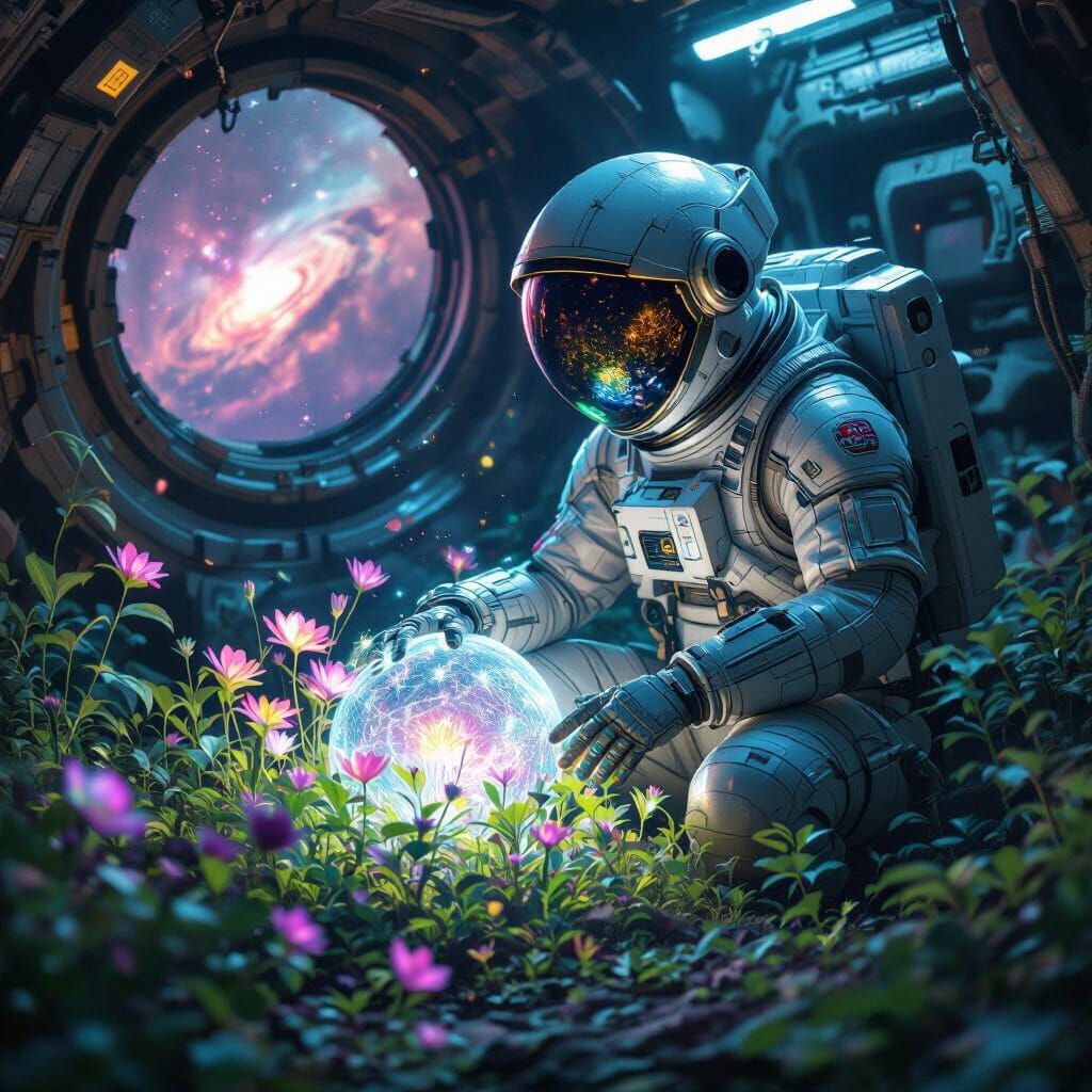 The astronaut collects the orb and walks towards the exit