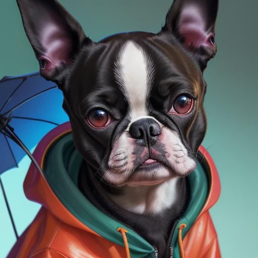 boston terrier in raincoat - AI Generated Artwork - NightCafe Creator