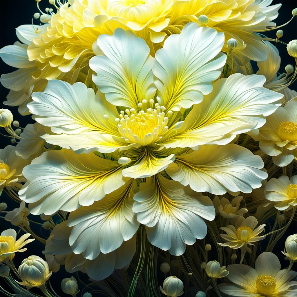 large, beautiful, fluffy, uplifting, glowing yellow and whit...