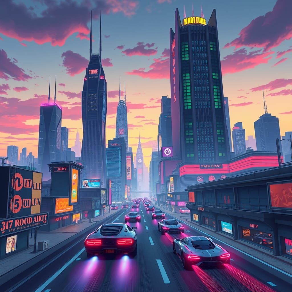 Neon Cityscape in Cyberpunk Style