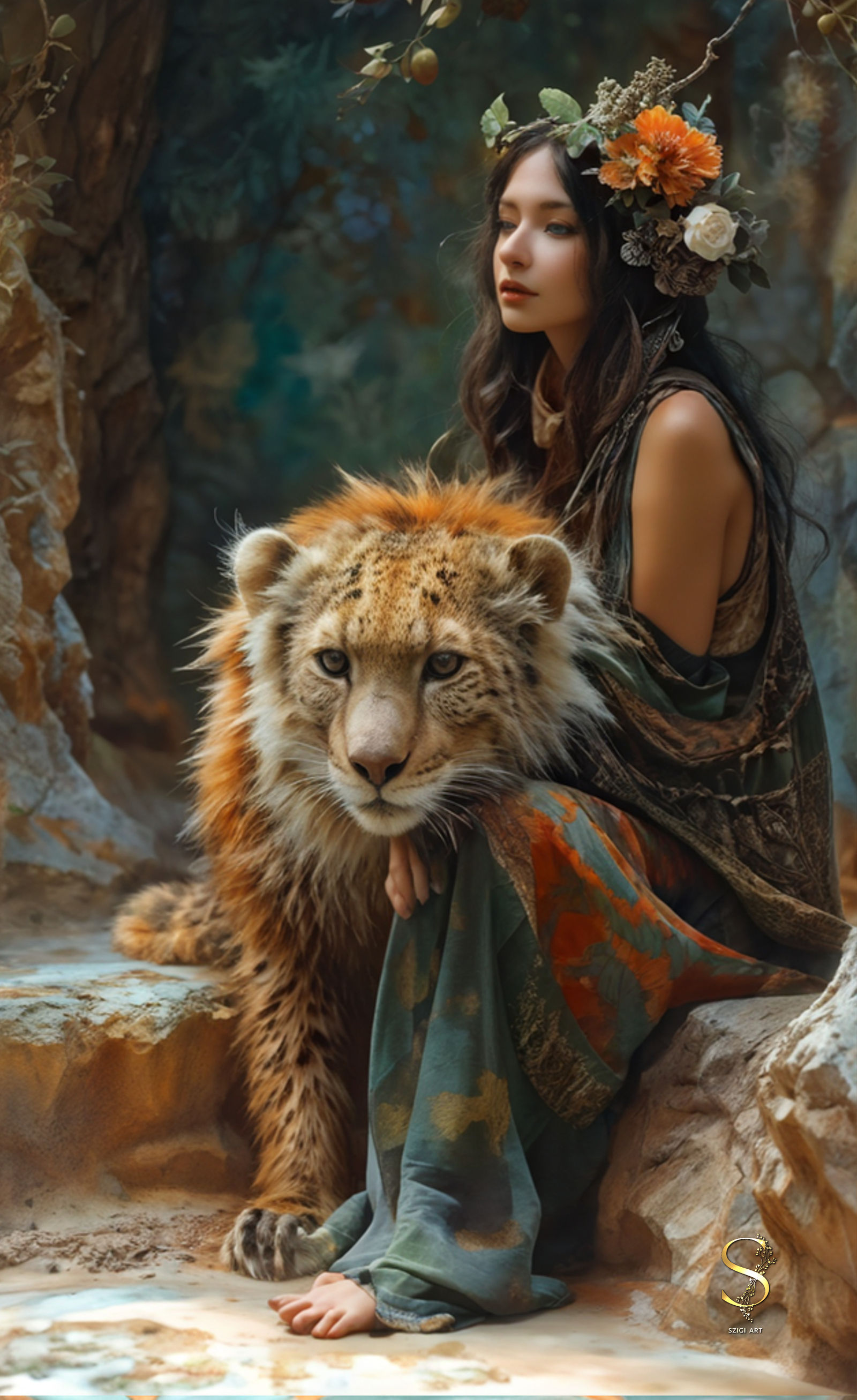 Two beauties, a lady and a liger.