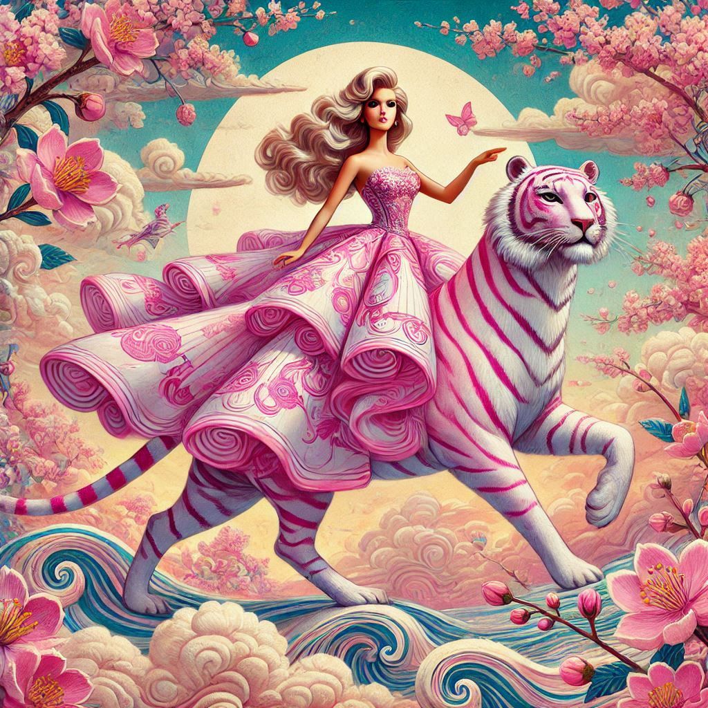 Barbie rides her dream tiger