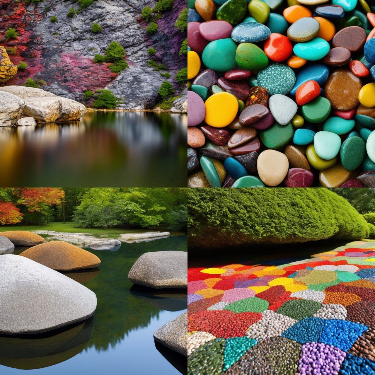 Colored stone reflecting colored stone