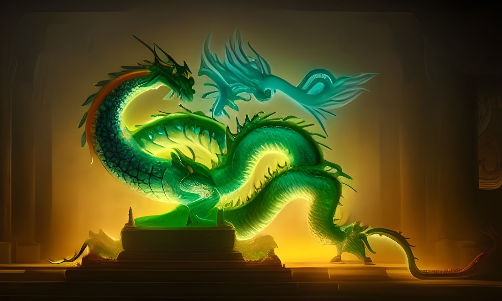 Jade Dragon Statue in Ancient Palace: Hyperdetailed Art
