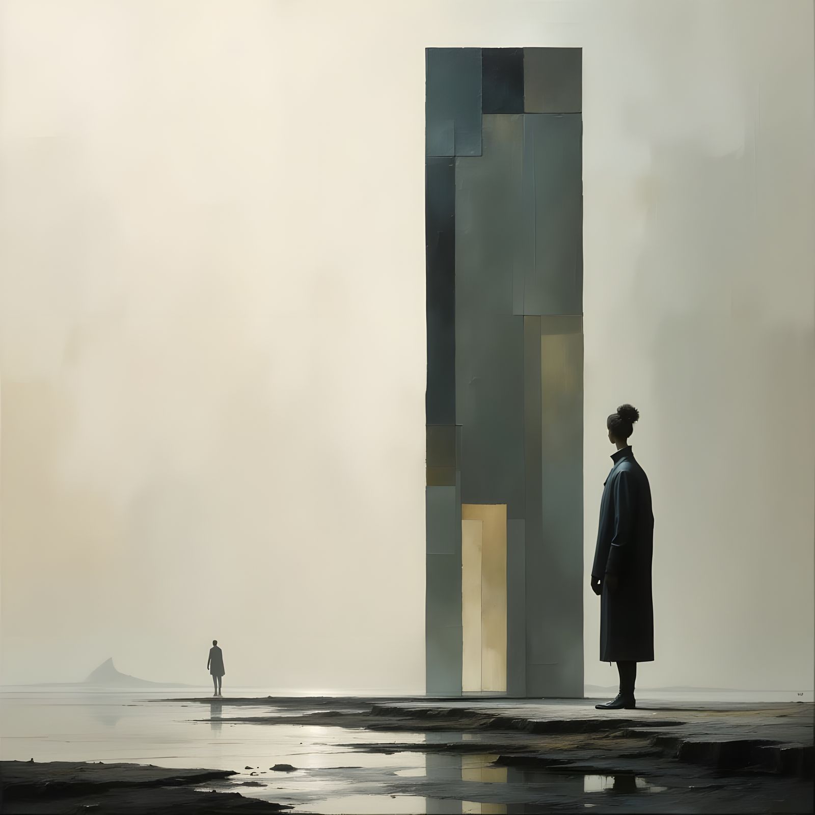 <lora:Surrealism:1.0> <lora:Empaste:1.0> <lora:Akimora:1.0> A solitary figure dressed in a long, dark ...  by @Reinhard