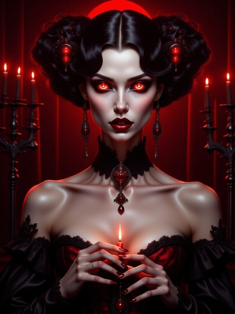 <lora:Flux Vampiress:1.0> Beautiful female vampire warrior, glowing expressive eyes
