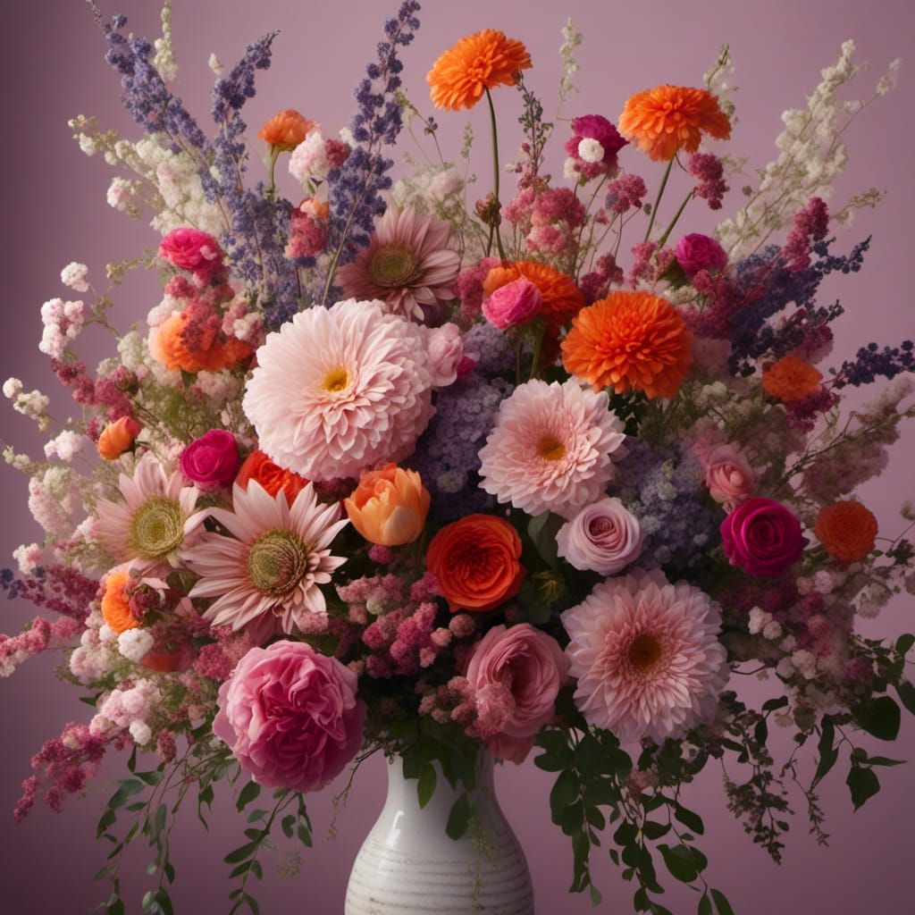 <lora:SuperHyperrealism:1.0> explosion of flower bouquet in ...