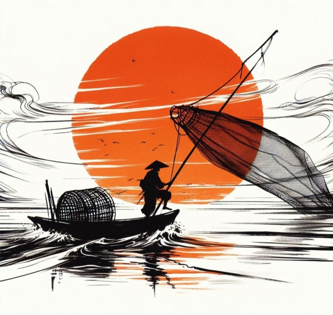 Fisherman casting his net