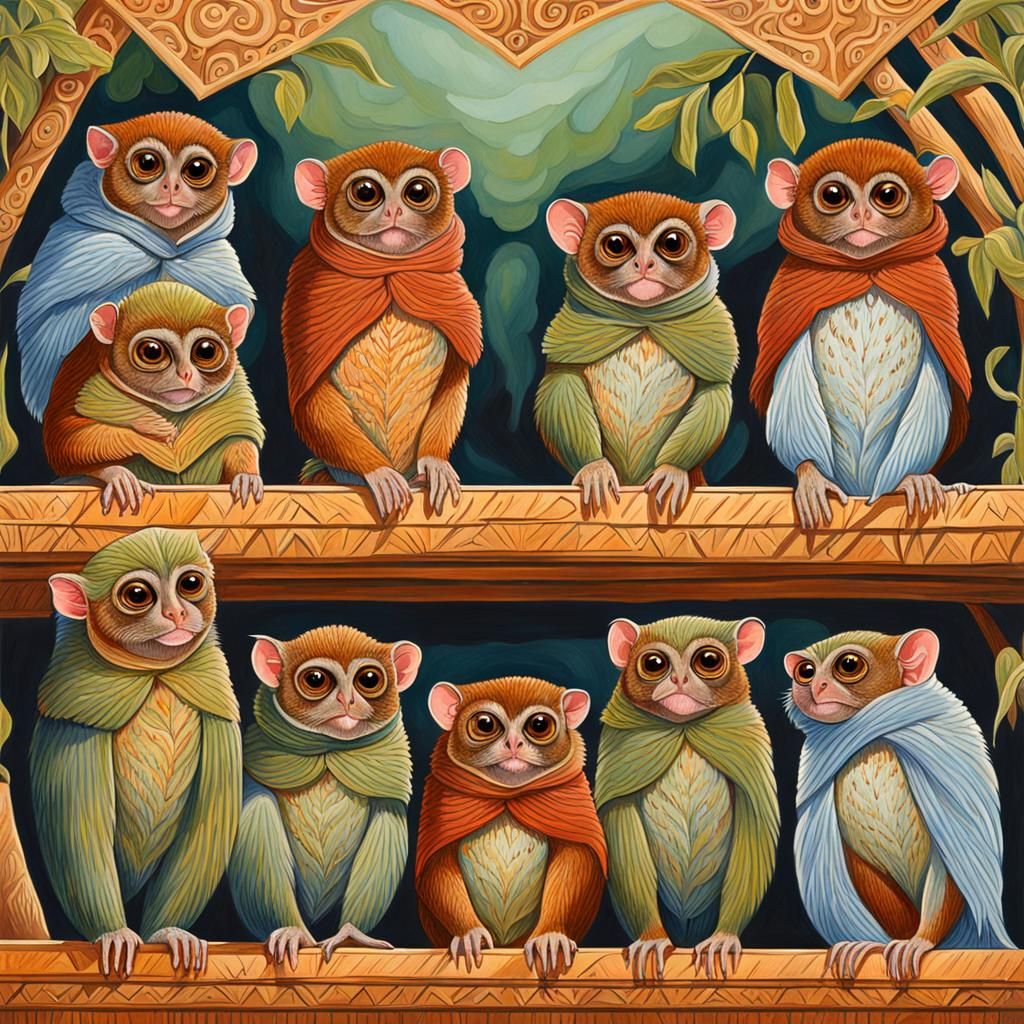Tarsiers at an Audience Chamber  by @Poochamoo