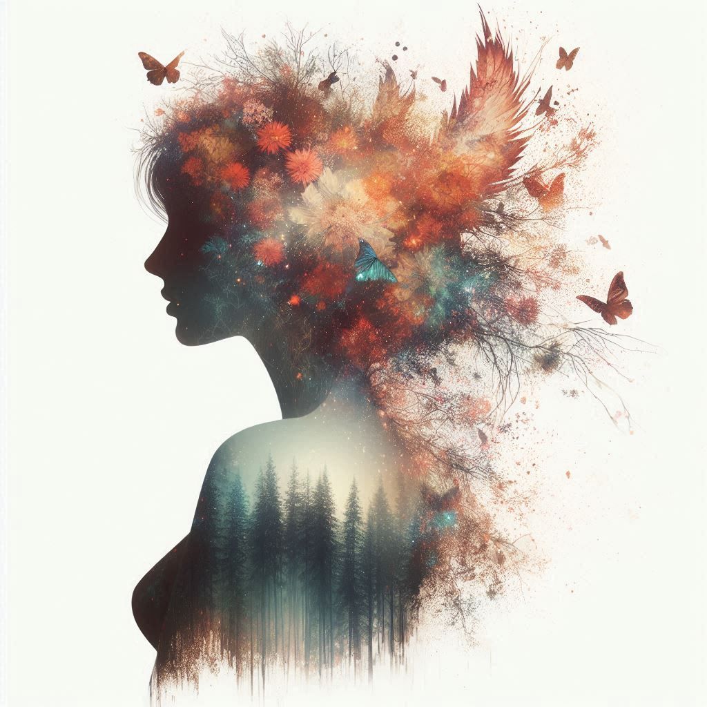 double exposure beautiful fantasy DALL-E 3 portrait landscap...