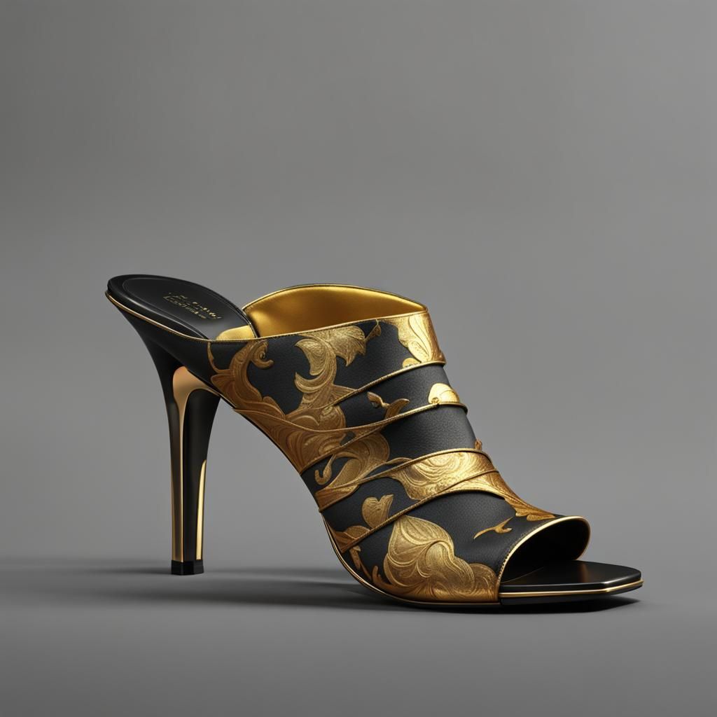 mule high heel with golden black with silk wrap contemporary...
