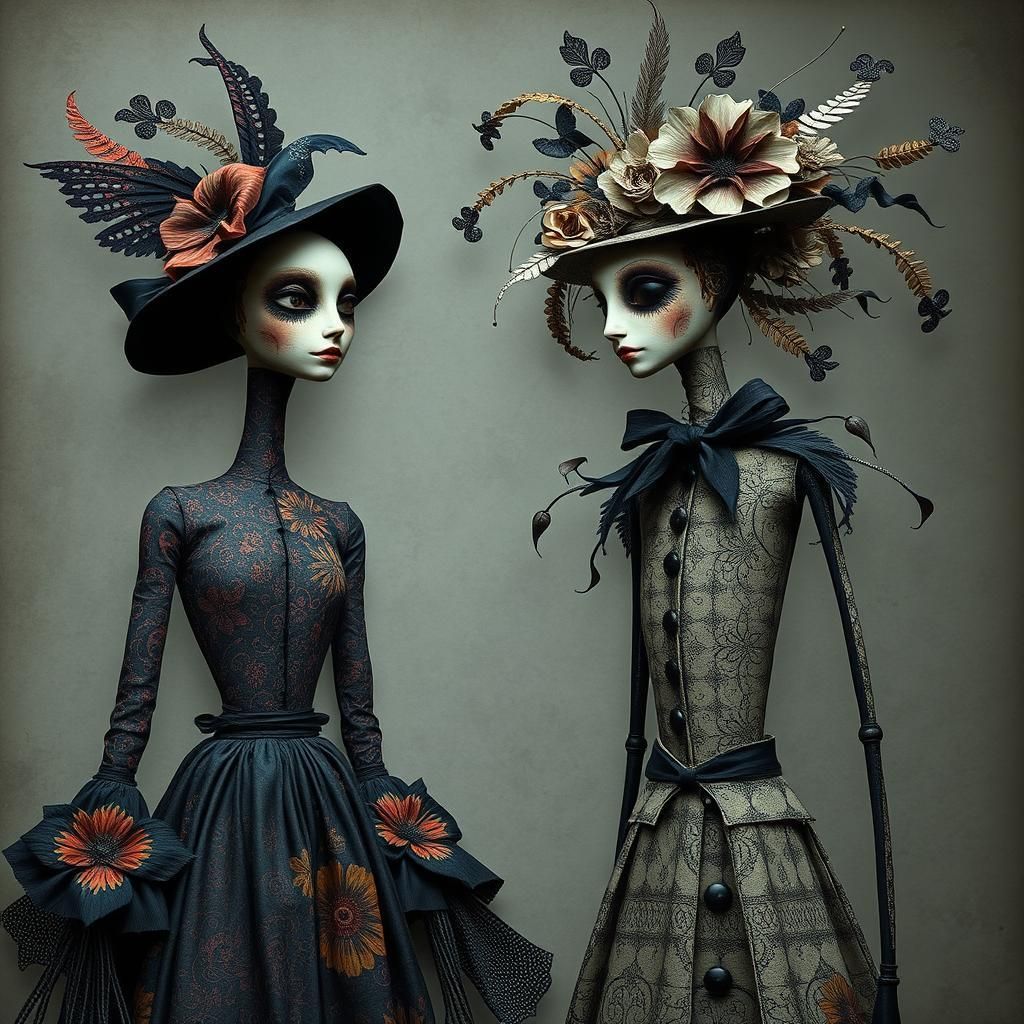 Dressed-up victorian dolls.