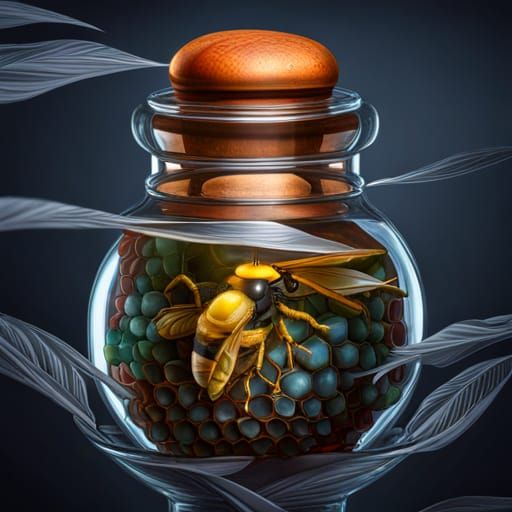 The bee in the glass bottle photorealistic intricately detailed HDR ...