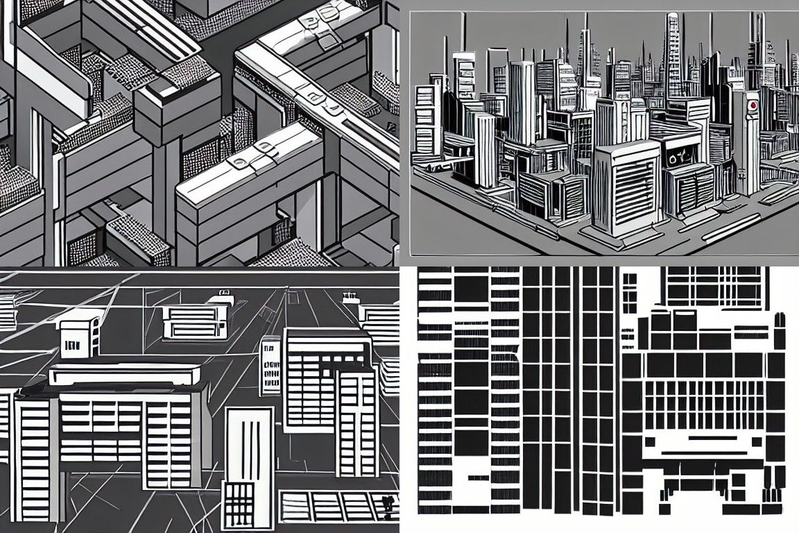 Sci-fi city in the style of Modular constructivism