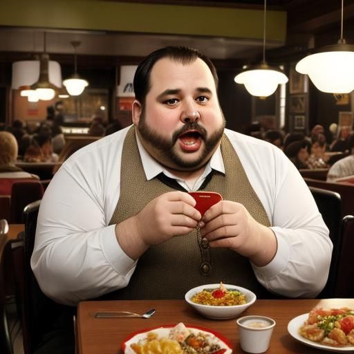 grotesque fat man eating diner, monty python's meaning of life - AI ...