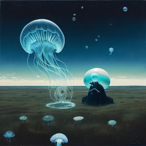 Galactic jellyfish on a planet of  soap bubbles // By "Jo An...