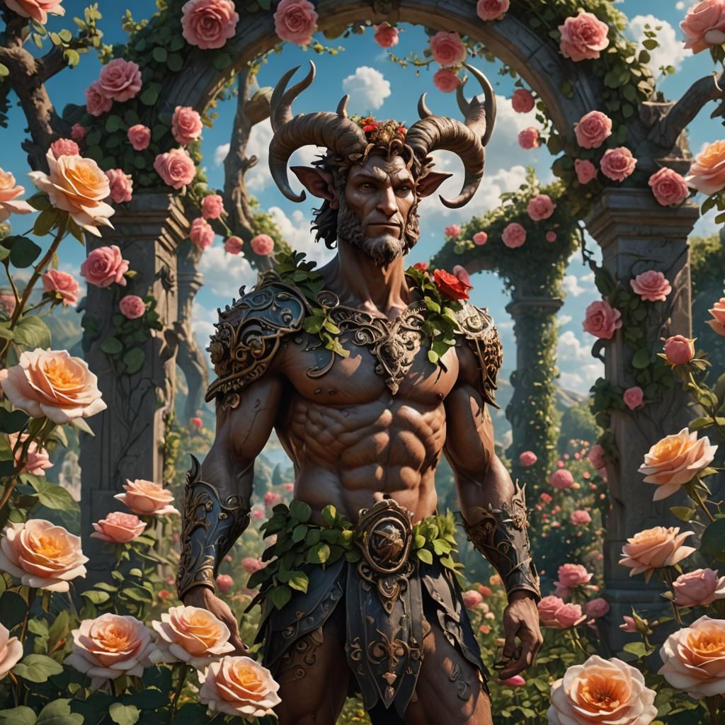 Faun Man in the roses garden