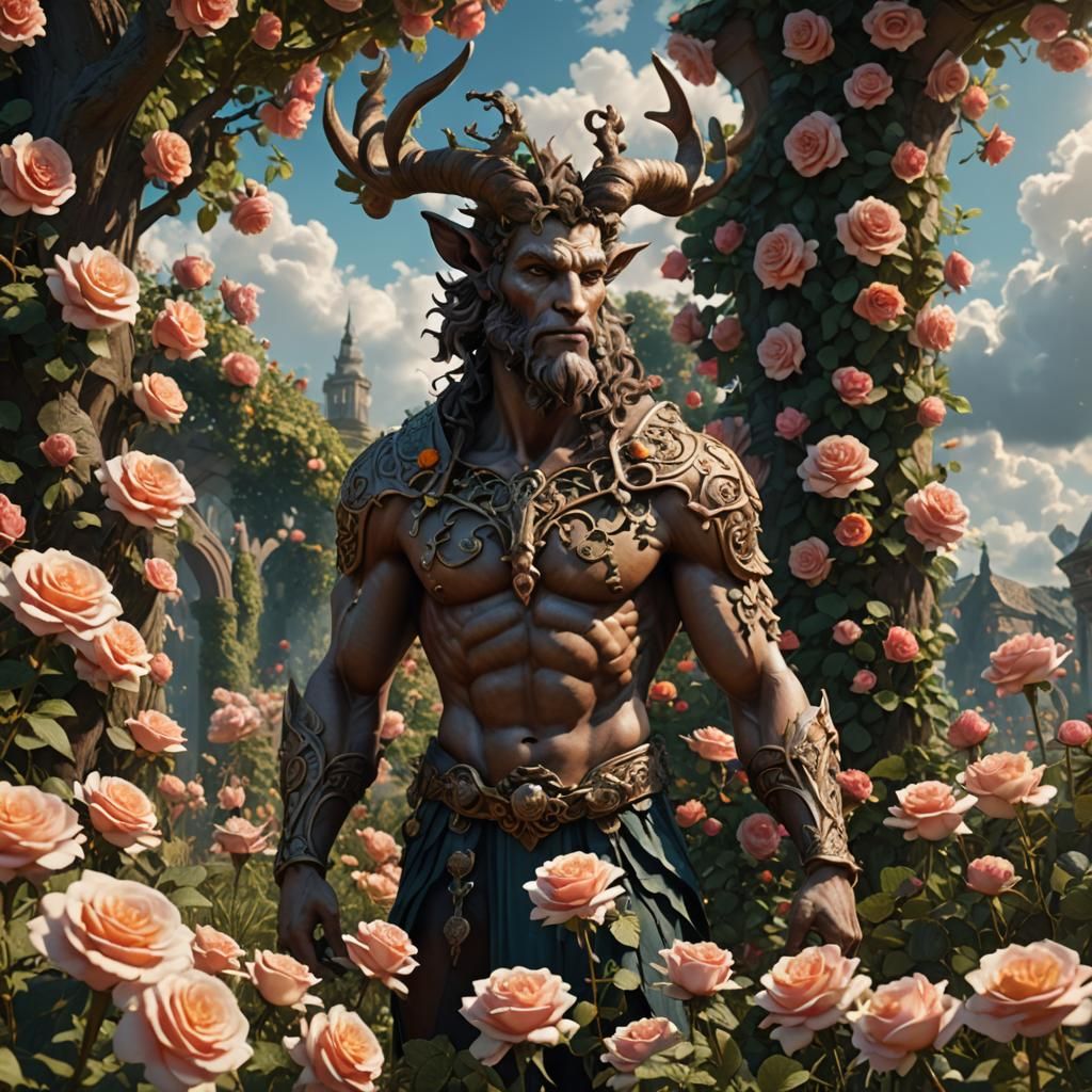 Pan god in the roses garden