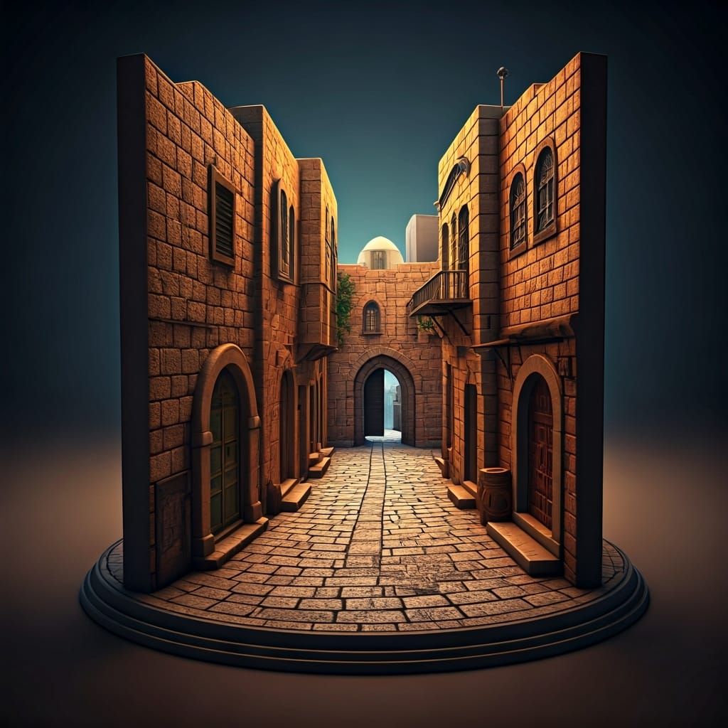 Jerusalem Jewish Quarter Diorama in 3D Rendered Style