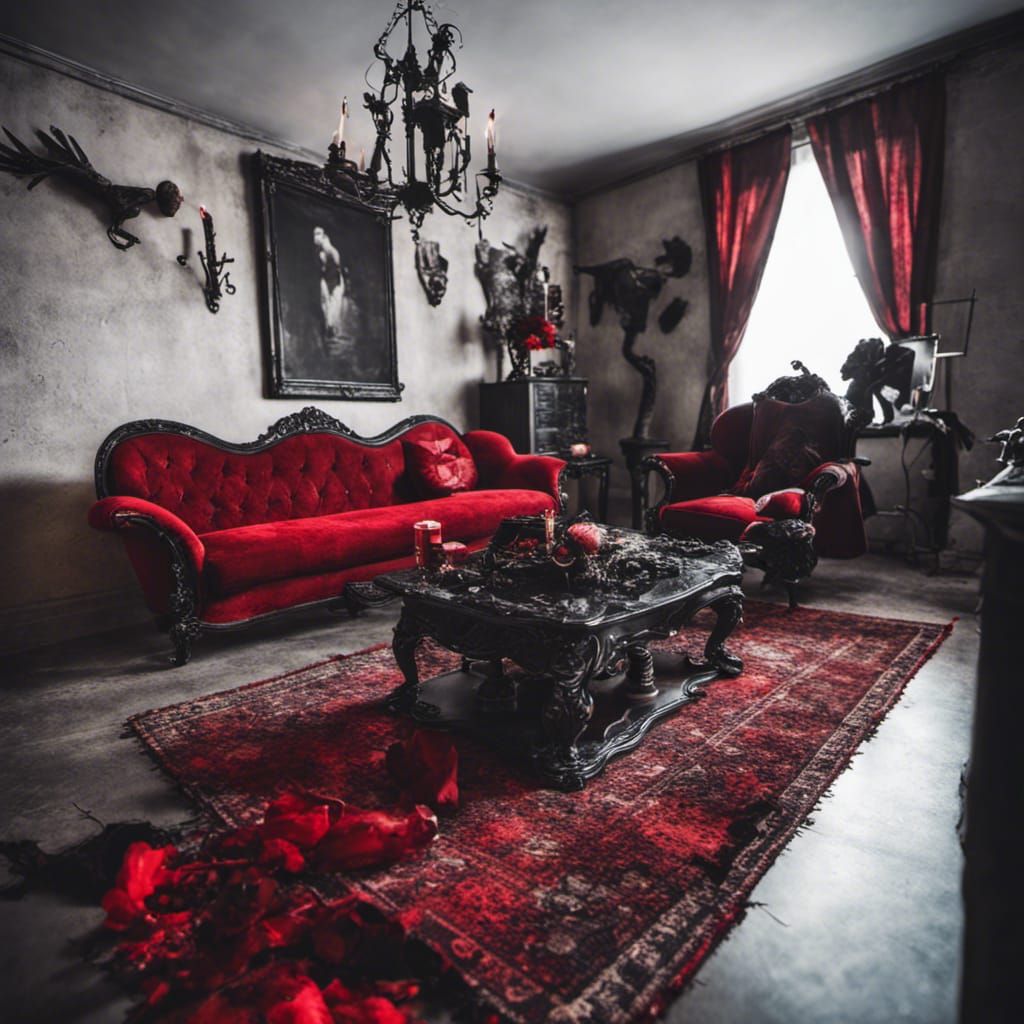 black and red macabre living room - AI Generated Artwork - NightCafe ...