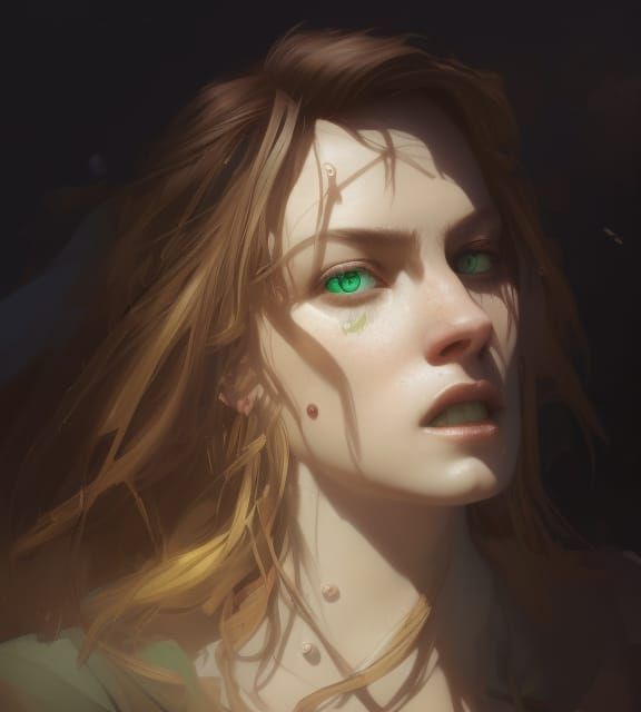 Big Green Eyes head and shoulders portrait, 8k resolution co...