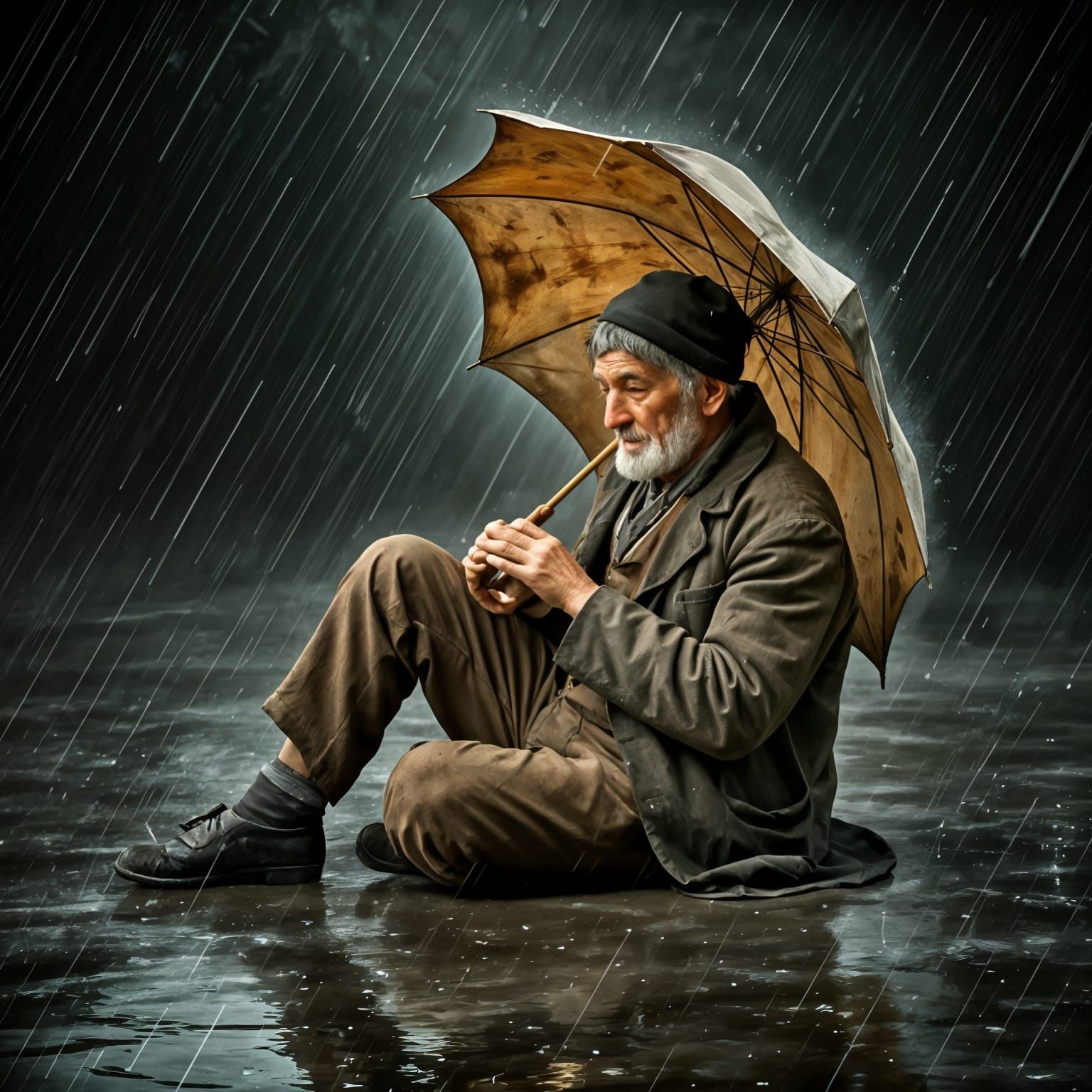 Weathered Man and Umbrella  by @viisipuu