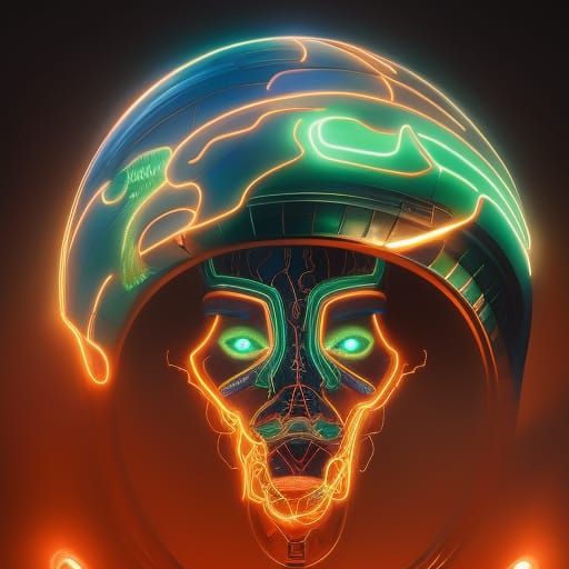 intricately detailed electric neon lightning portrait of an ...