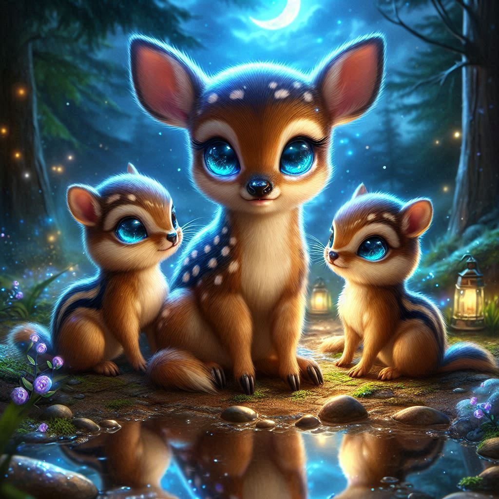 Baby Fawn and 2 Chipmunks