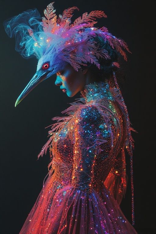 A woman in an ethereal hand-woven Heron dress