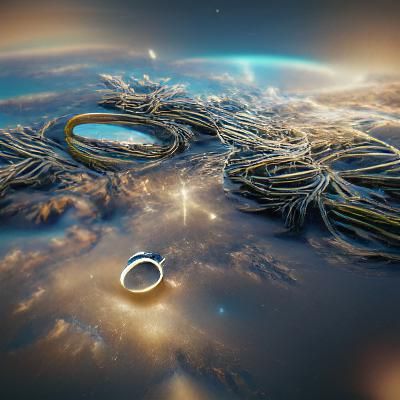 A giant ring floating in space with flora and vast landscape...