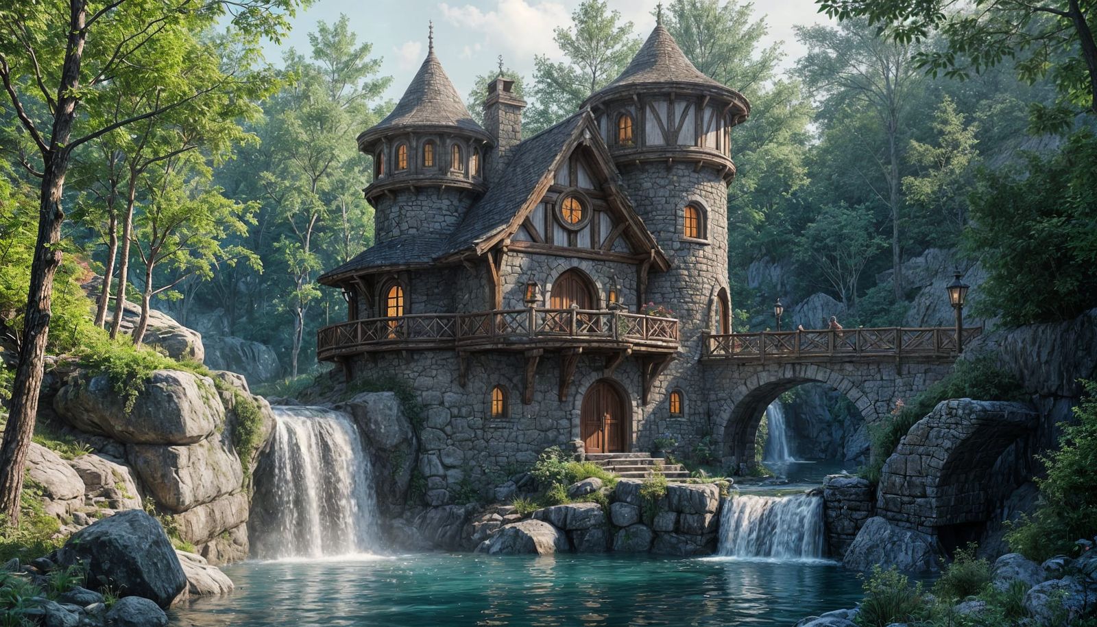 a rustic cottage by a stream  by @Davy Jay