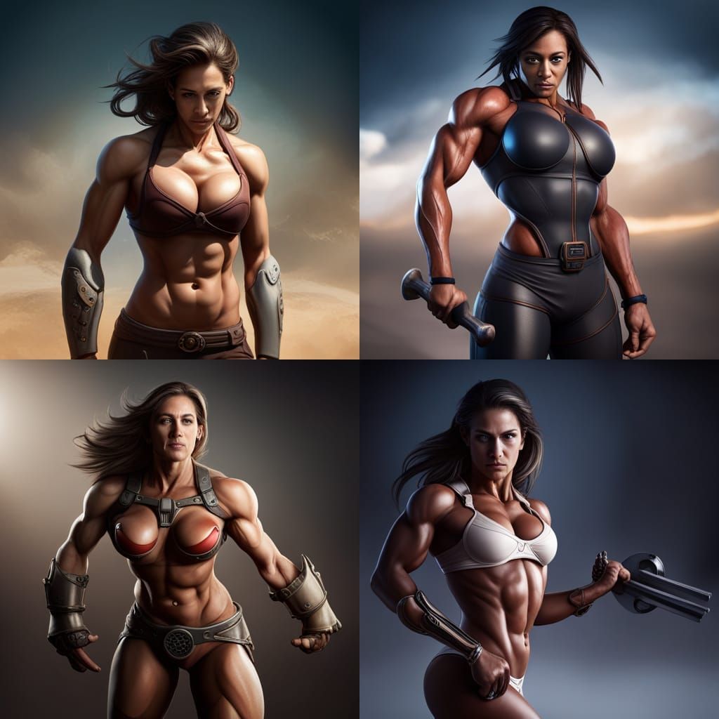 Muscular musculine woman with big biceps muscles.