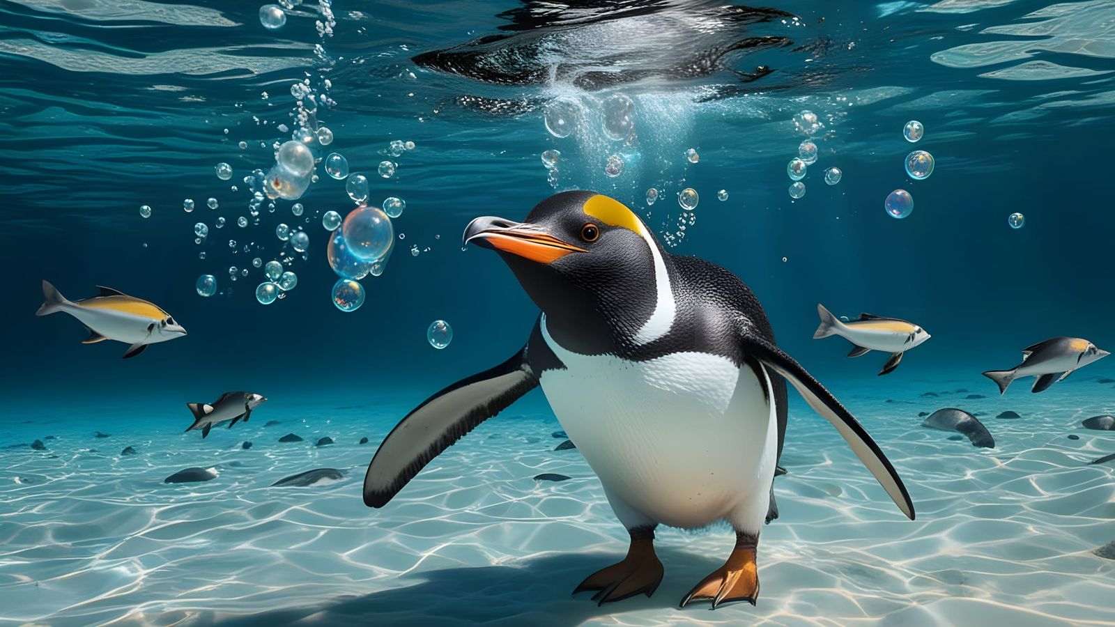 Young macaroni penguin having fun blowing bubbles  by @Gary Murakami