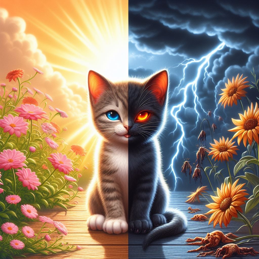 Caturday Conscience Clash  (Dall-E-3,  23dec23)