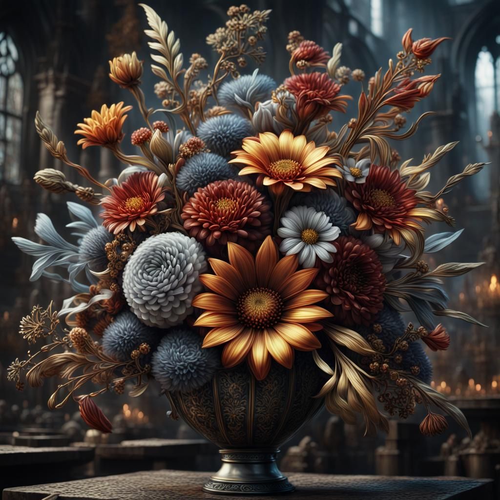 Flower bouquet made of different metals