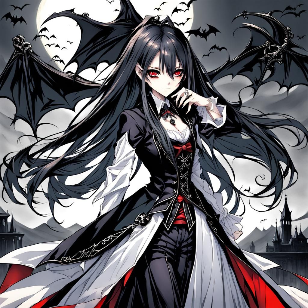 anime, female, vampire, gothic, long hair