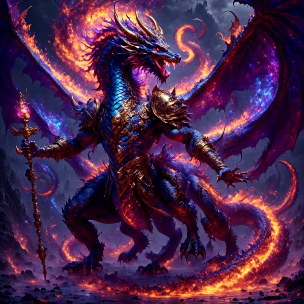 sinbad/djinn (hybrid form dragon scale skin)  in style of ma...