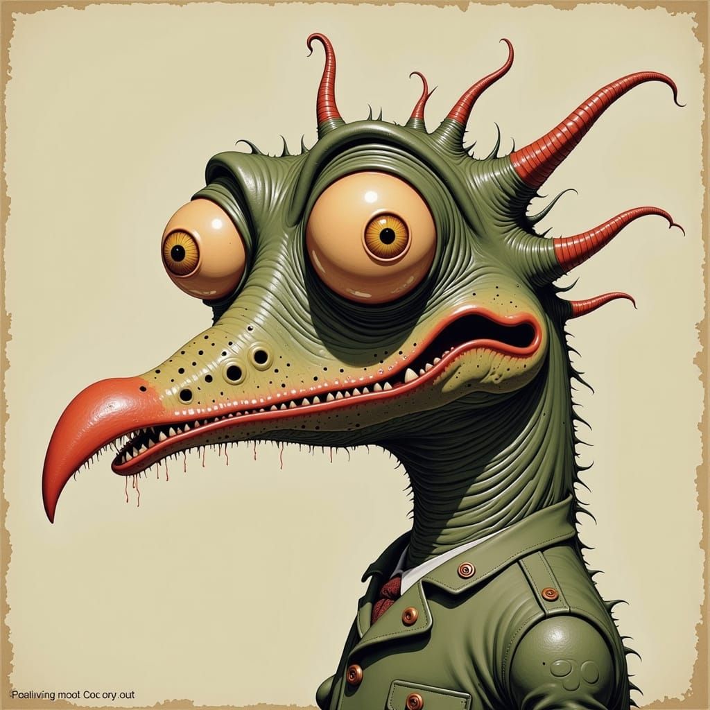 <lora:Surreal Monsters:1.0> A  surreal grotesque goofy monster monster crazy-eyed loudmouth beak/snout surreal grotesque