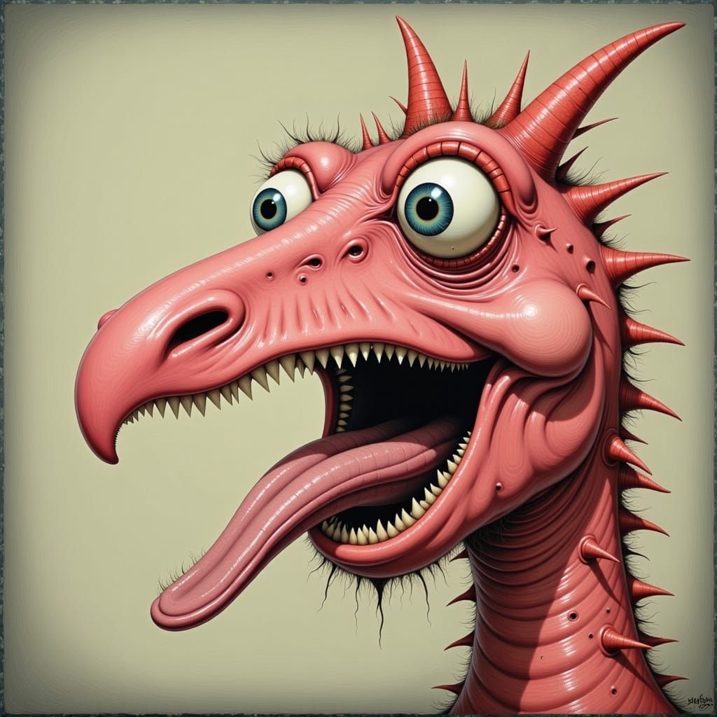 <lora:Surreal Monsters:1.0> A  surreal grotesque goofy monster monster crazy-eyed loudmouth beak/snout surreal grotesque