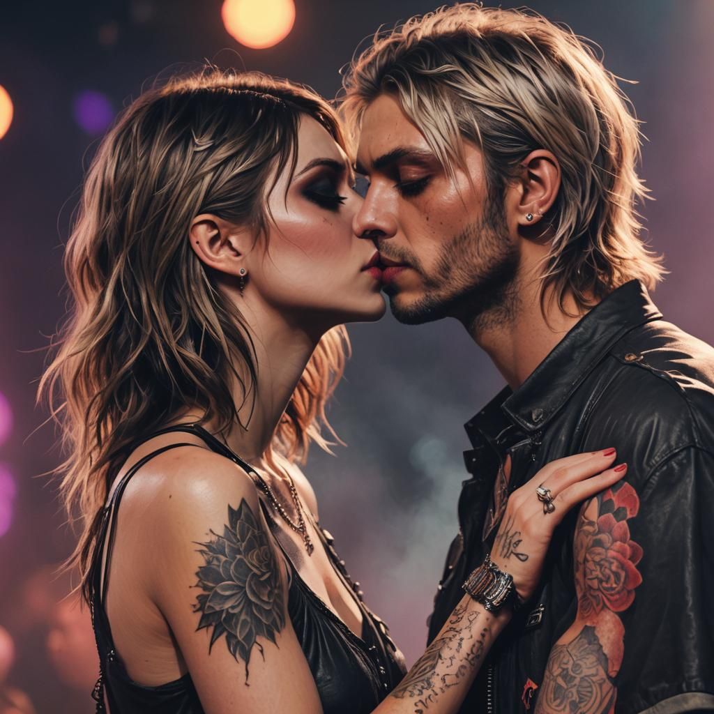 young lovely Taylor Momsen kissing a man with short brown ha...