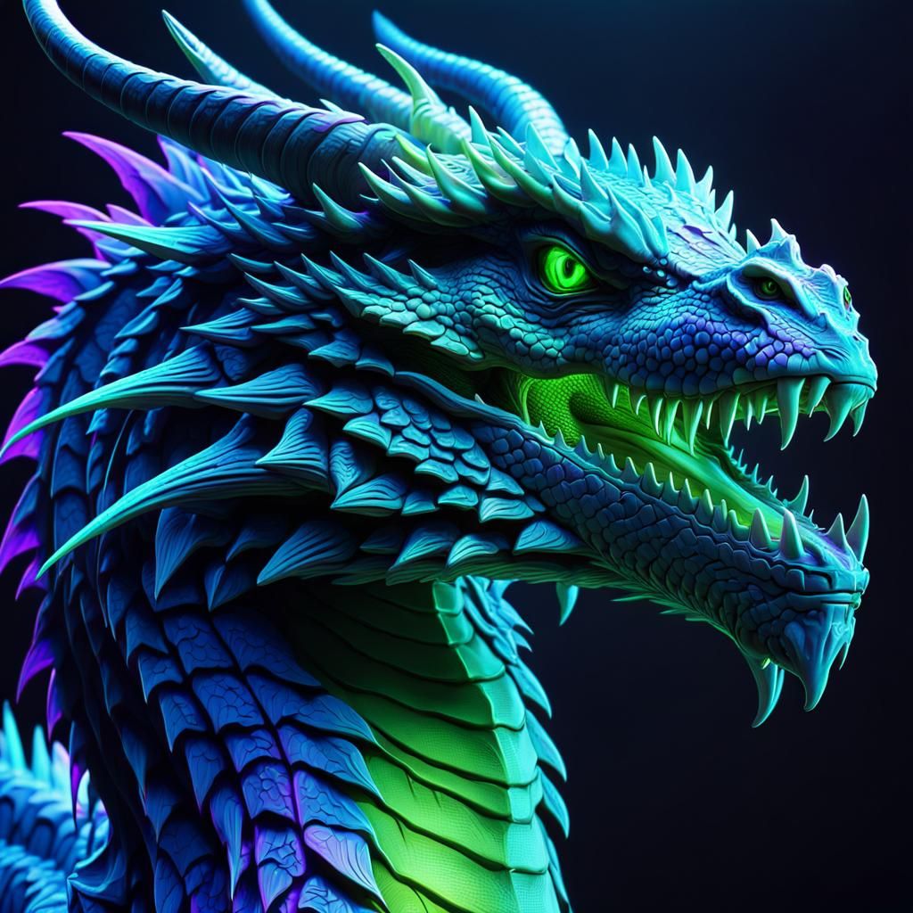 neon green, blue, purple glitchcore dragon 2 - AI Generated Artwork ...