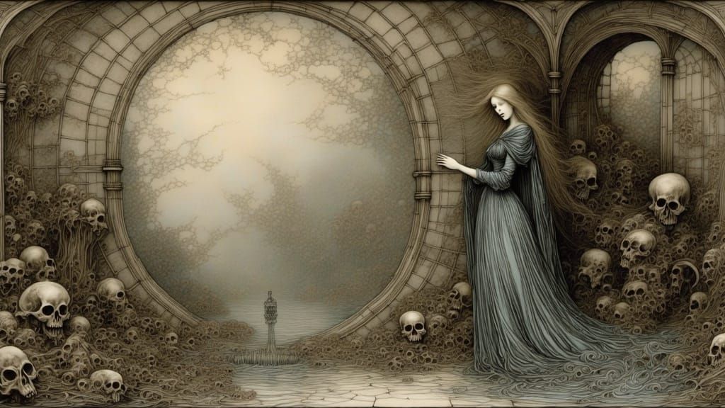 "The Red Witch." Ominous, Occult <lora:Albatross:1.3>, Intricately Designed, Delicate; Complex, Albrecht Dürer, full color storybook illustr...